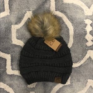 NWT C.C Melange Grey Beanie w/ pom